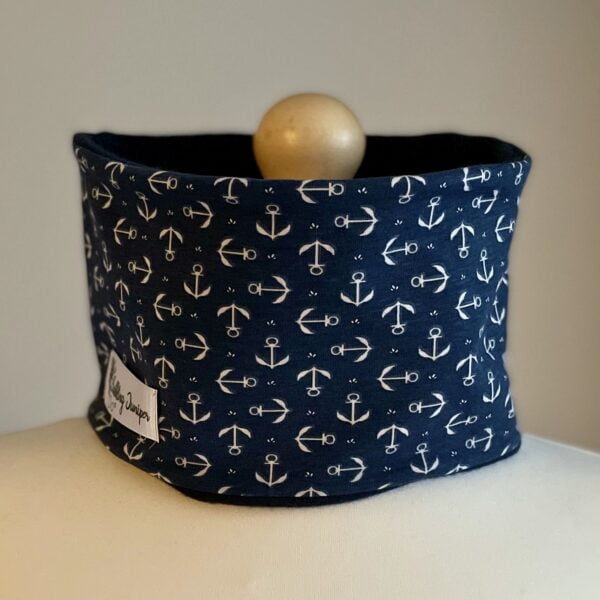 Ships Anchor design on navy blue neck warmer lined with fleece