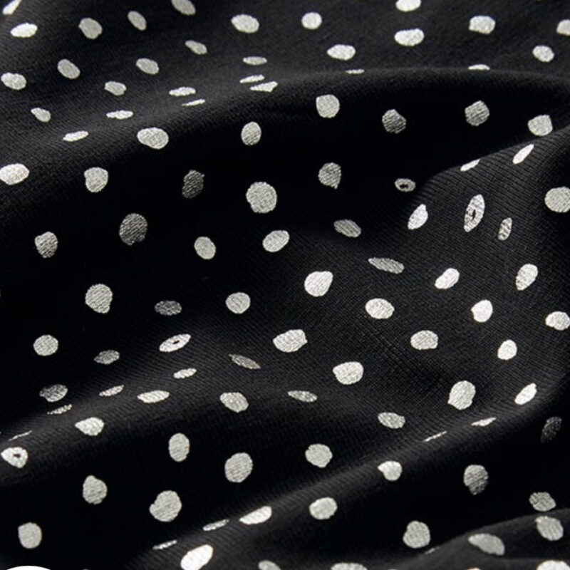 Silver Foiled Dots on Black Cotton Jersey Material