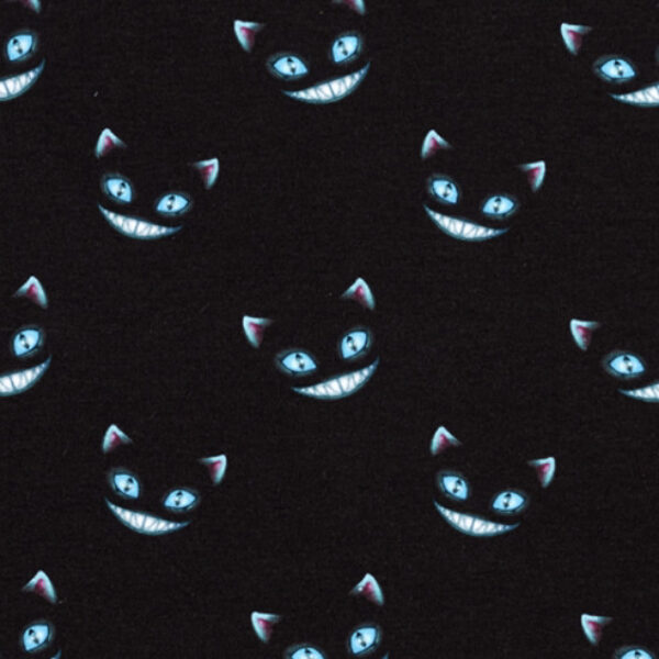 Grinning cats on Black Cotton Jersey Material