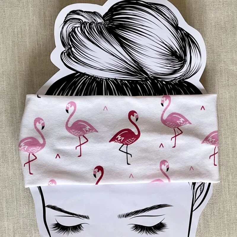 Flat Side of Flamingo on White Twisted Headband